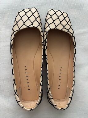 PACIOTTI Cream and Black Mesh Leather Ballet Flats